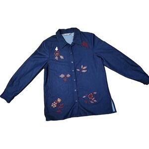 Tan Jay Vintage Denim Long‎ Sleeve Shirt With Leaf Patches Size M